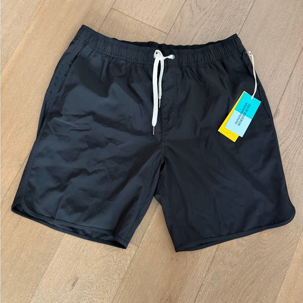 Fair Harbor Black Swim Shorts with White Drawcord